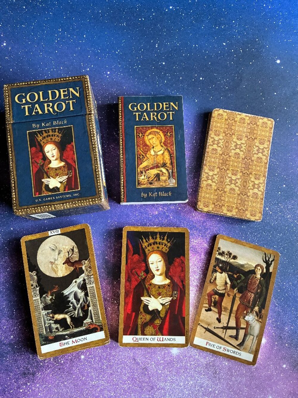 Golden Tarot Cards Deck & Book by Kat Black Renaissance Medieval Art Divination